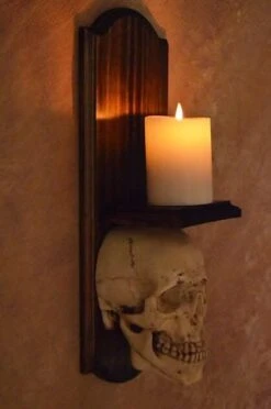 "Classic Skull Wall Sconce Style II W/ Ivory Flameless Candle" Haunted House Lighting -Thehorrordome Horror Props Verkoop classic skull wall sconce style ii w ivory flameless candle haunted house lighting 23613261377