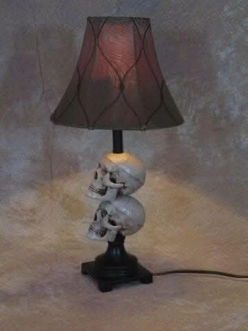 "Desk Lamp With 2 Mini-Skulls And Antique Shade" Haunted House Lighting 2 "Desk Lamp With 2 Mini-Skulls And Antique Shade" Haunted House Lighting - Image 2