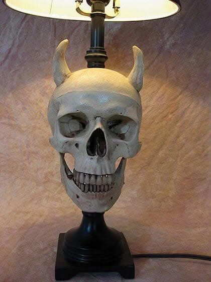 "Desk Lamp With Devil Skull And Bone Shade" Haunted House Lighting 2 "Desk Lamp With Devil Skull And Bone Shade" Haunted House Lighting - Image 2
