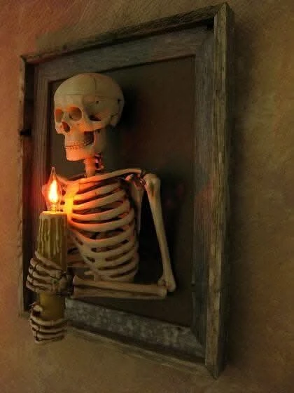 "Framed 3D Skeleton Torso Holding Candle" Hanging Haunted House Decoration 2 "Framed 3D Skeleton Torso Holding Candle" Hanging Haunted House Decoration - Image 2